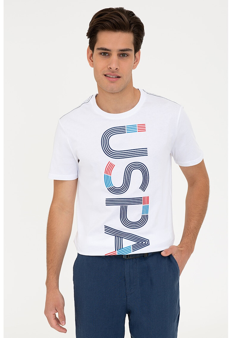 U.S. Polo Assn. Tricou cu decolteu la baza gatului si imprimeu logo - Pled.ro