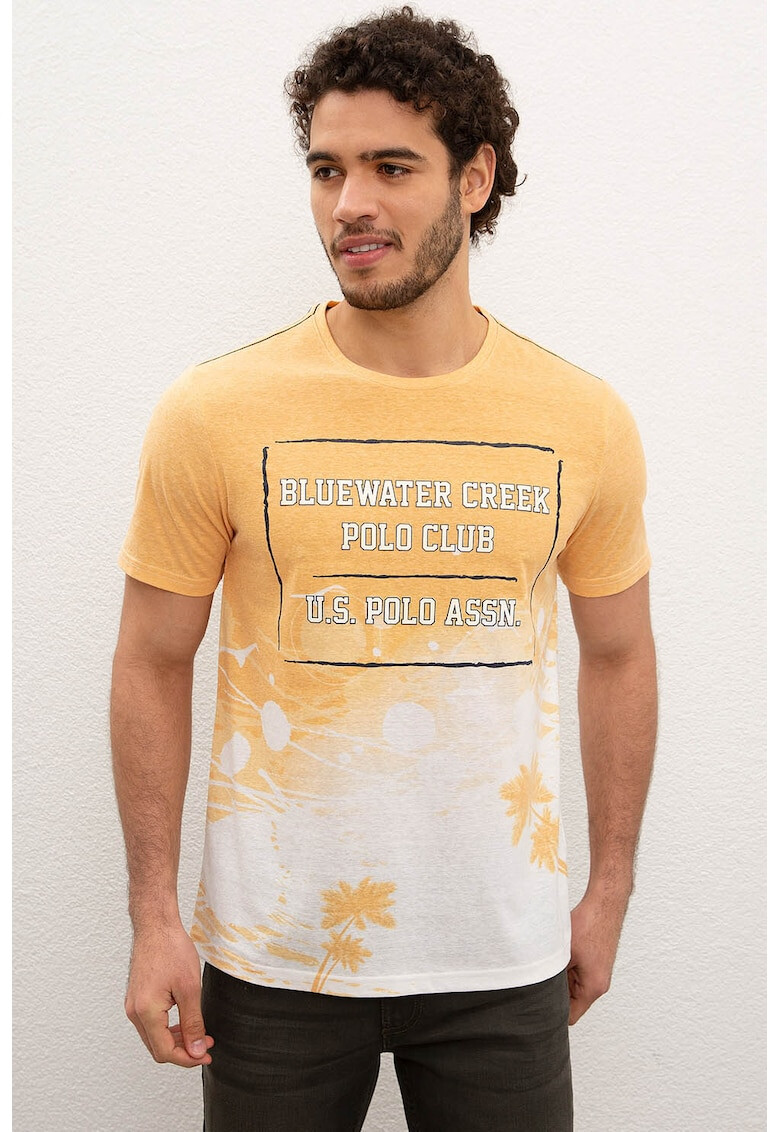 U.S. Polo Assn. Tricou cu model tropical si imprimeu text - Pled.ro