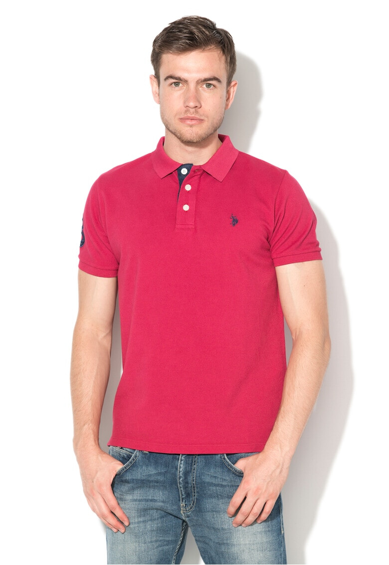 U.S. Polo Assn. Tricou polo rosu Bordeaux din material pique - Pled.ro