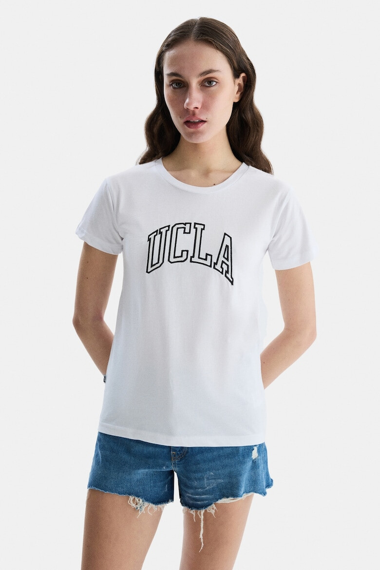 UCLA Tricou cu decolteu la baza gatului si broderie logo Angela - Pled.ro