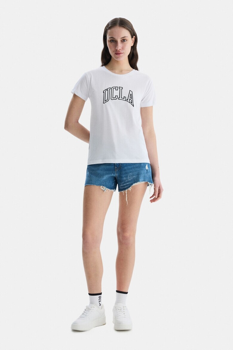 UCLA Tricou cu decolteu la baza gatului si broderie logo Angela - Pled.ro