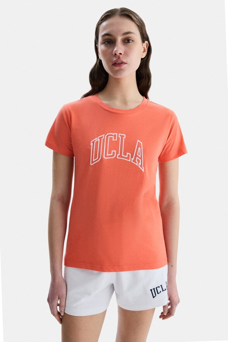 UCLA Tricou cu decolteu la baza gatului si broderie logo Angela - Pled.ro