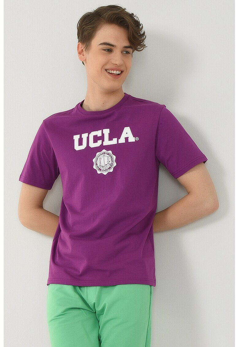 UCLA Tricou cu decolteu la baza gatului si logo Gayley - Pled.ro