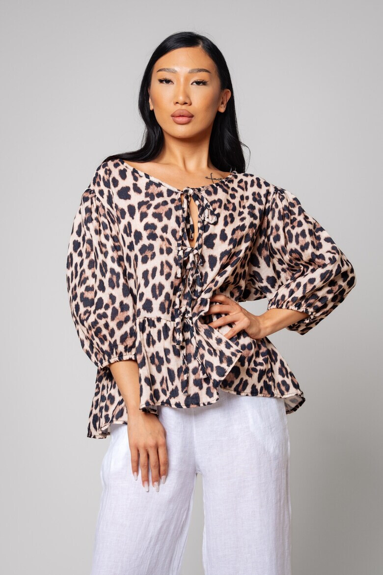 uFIT Bluza de bumbac cu animal print si terminatie cu volan - Pled.ro