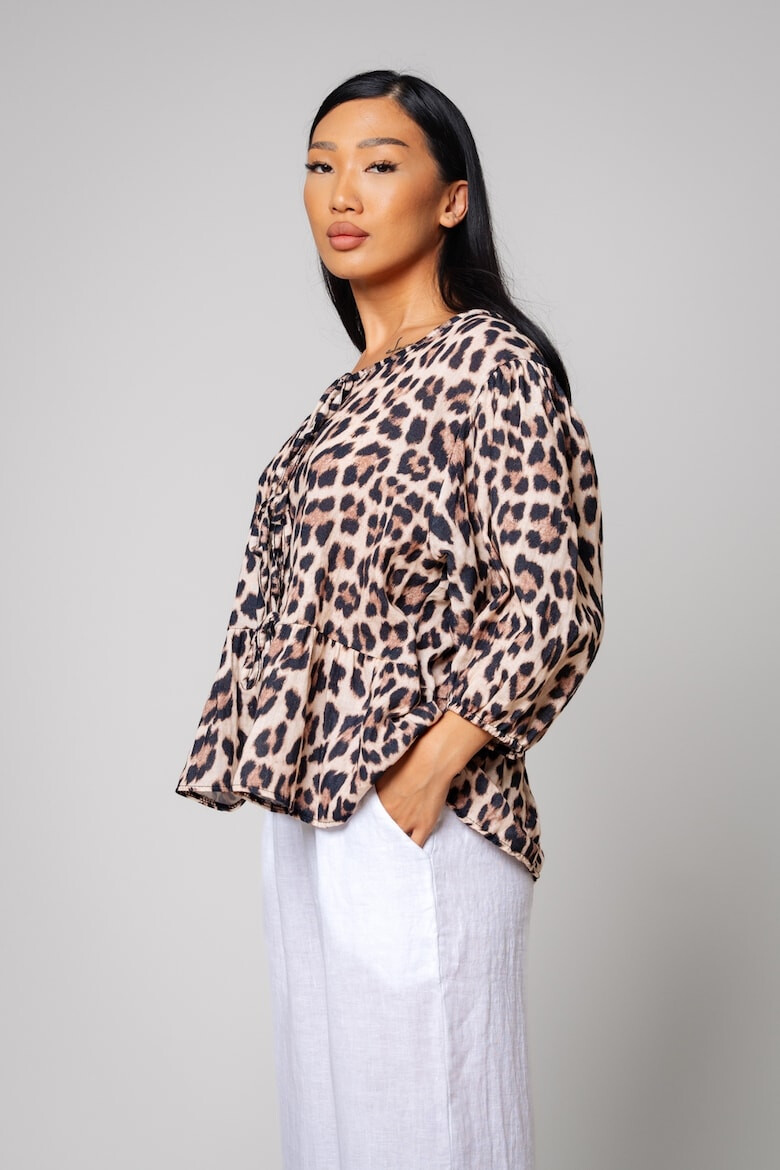 uFIT Bluza de bumbac cu animal print si terminatie cu volan - Pled.ro