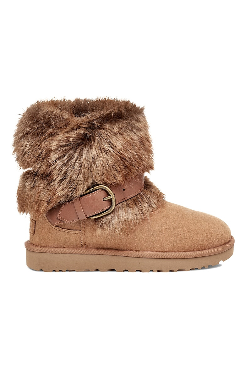 UGG Ghete low-top din piele intoarsa cu garnitura din blana sintetica Classic Buckle Mini - Pled.ro