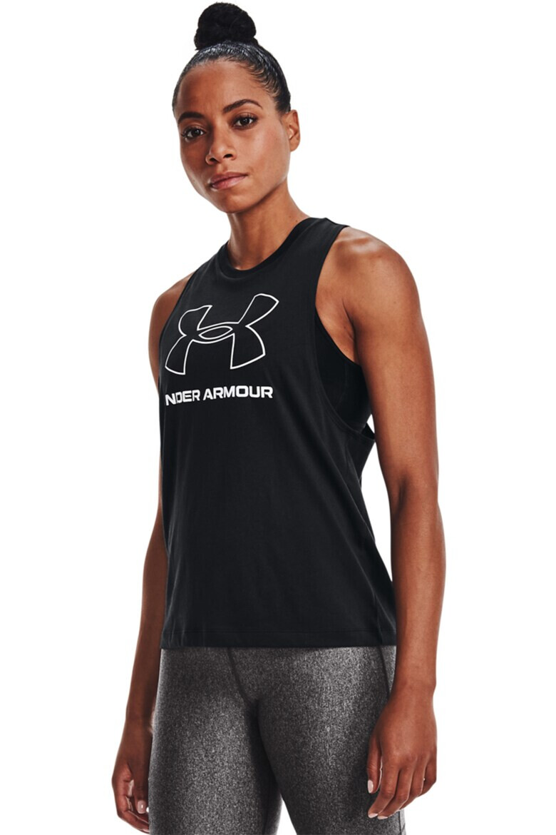 Under Armour Top din amestec de bumbac cu decupaj racerback si imprimeu logo pentru fitness - Pled.ro