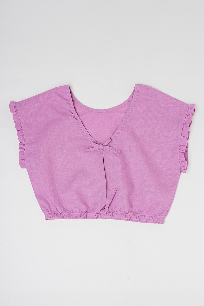 United Colors of Benetton Bluza crop din amestec de in si bumbac cu maneci scurte - Pled.ro