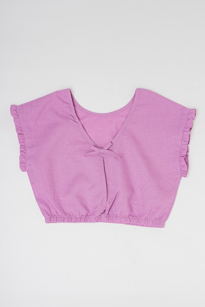 United Colors of Benetton Bluza crop din amestec de in si bumbac cu maneci scurte - Pled.ro