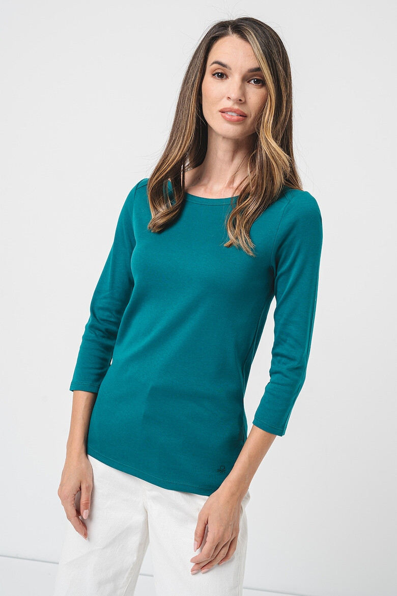 United Colors of Benetton Bluza de bumbac cu decolteu barcuta - Pled.ro