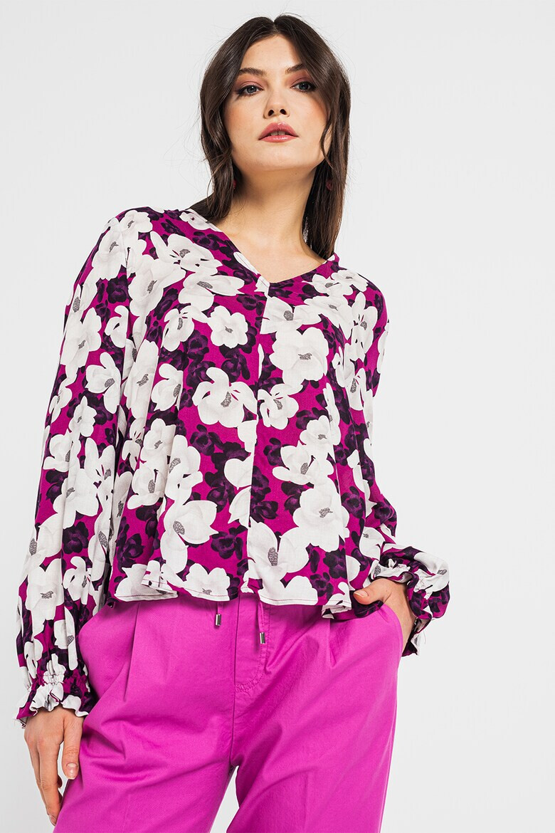 United Colors of Benetton Bluza vaporoasa cu decolteu in V si imprimeu floral - Pled.ro