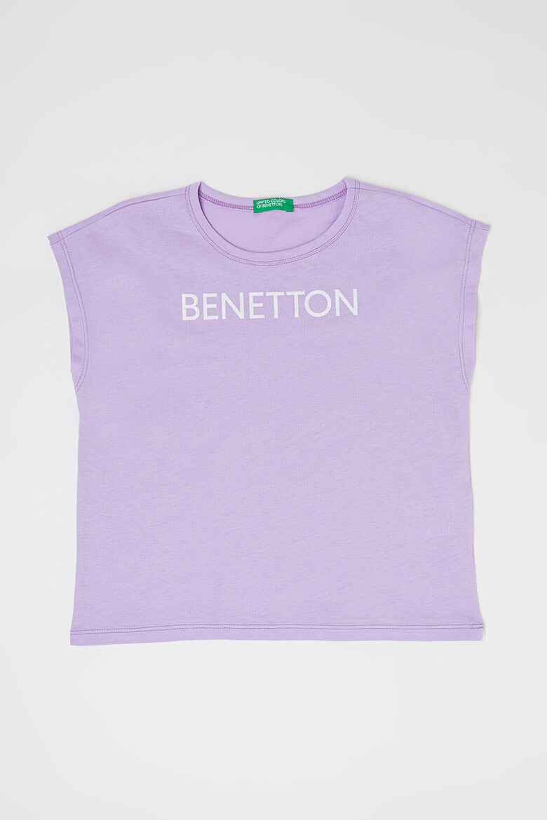 United Colors of Benetton Top cu imprimeu logo si decolteu rotund - Pled.ro