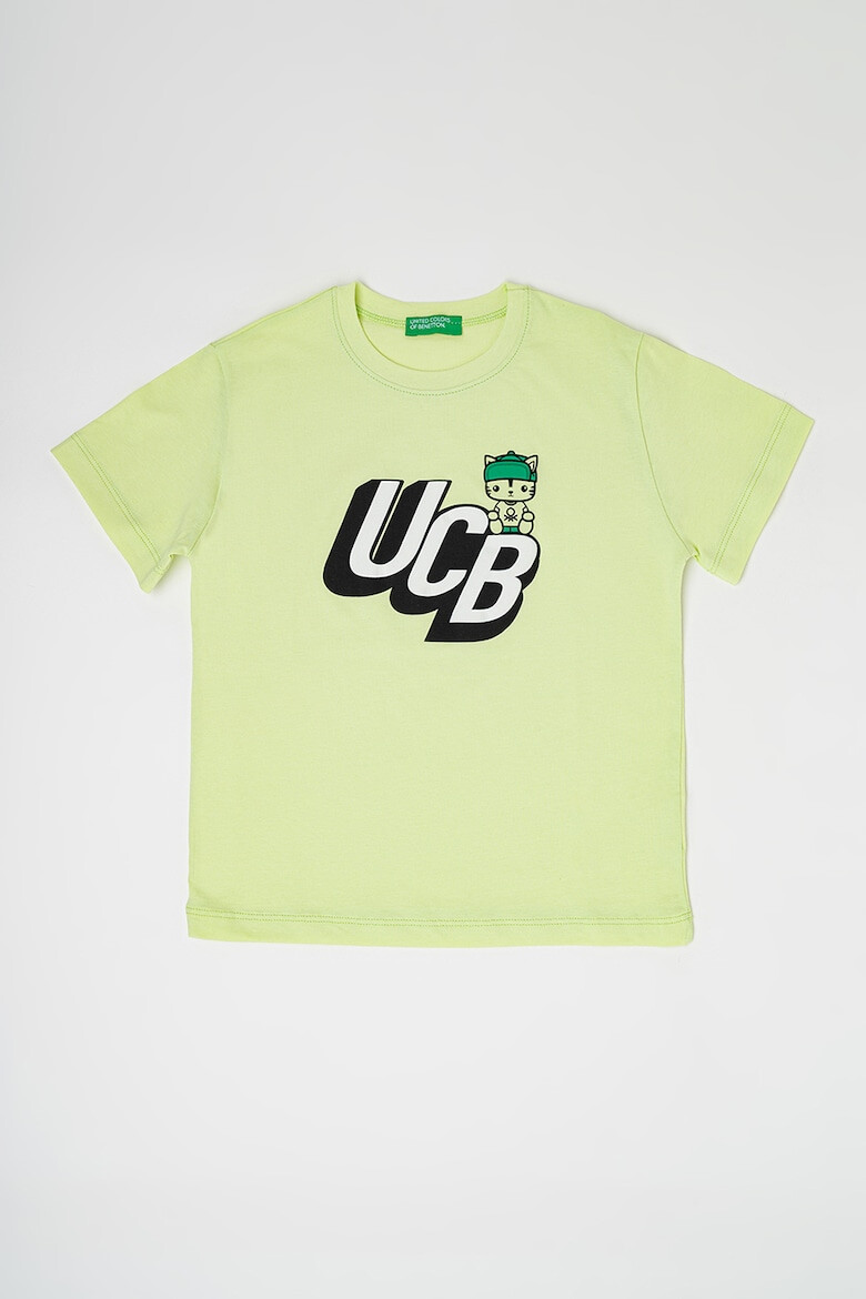 United Colors of Benetton Tricou cu decolteu la baza gatului si imprimeu logo - Pled.ro