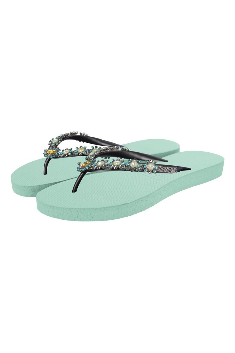 UZURII Papuci flip-flop cu strasuri Dolce Turquoise - Pled.ro