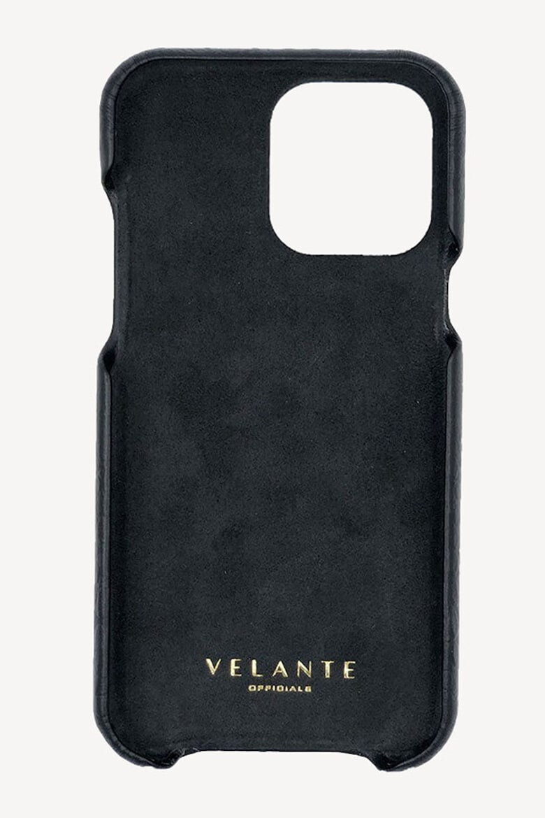 VELANTE OFFICIALE Carcasa pentru iPhone 13 Pro din piele cu logo metalic - Pled.ro