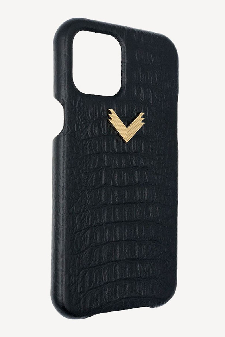 VELANTE OFFICIALE Carcasa pentru iPhone 13 Pro din piele cu logo metalic - Pled.ro