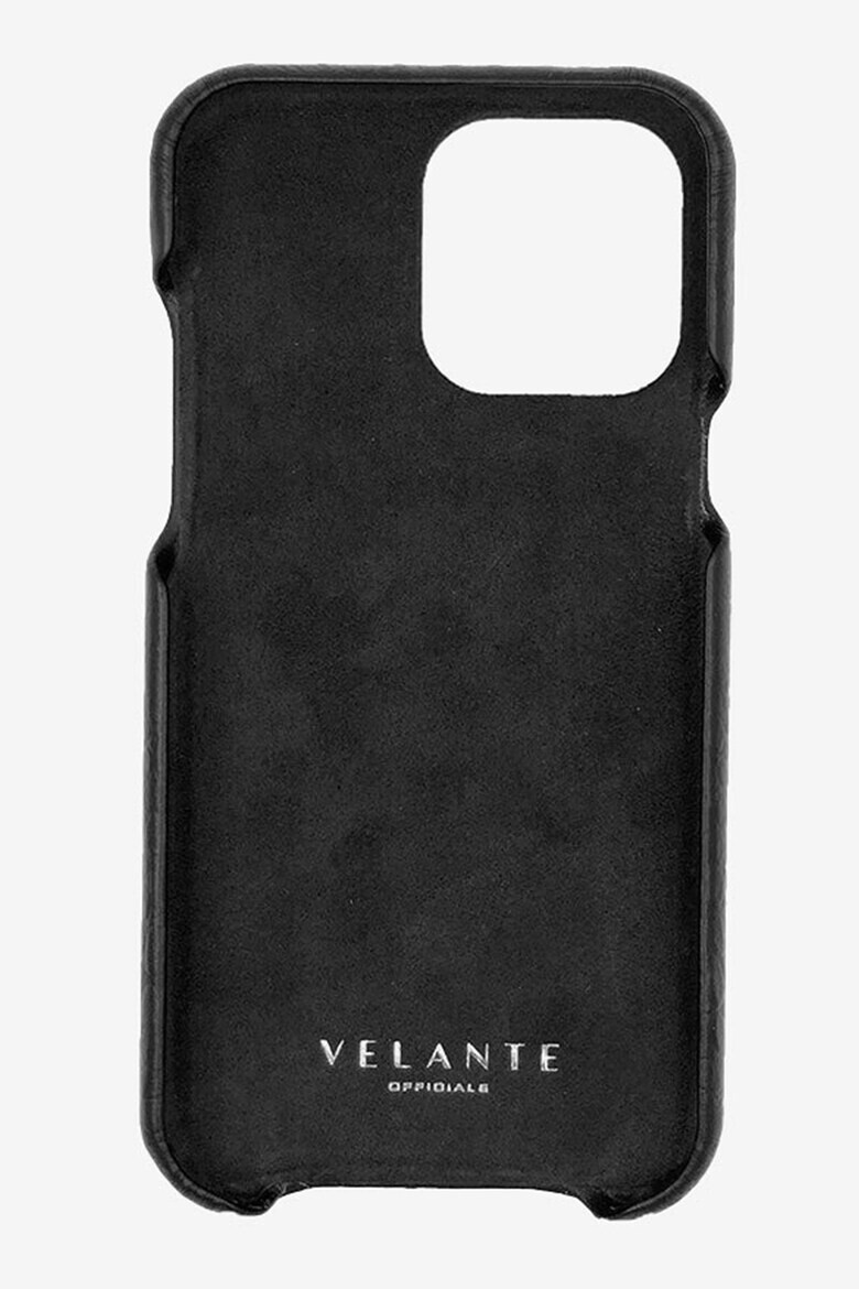 VELANTE OFFICIALE Carcasa pentru iPhone 13 Pro din piele cu logo metalic - Pled.ro