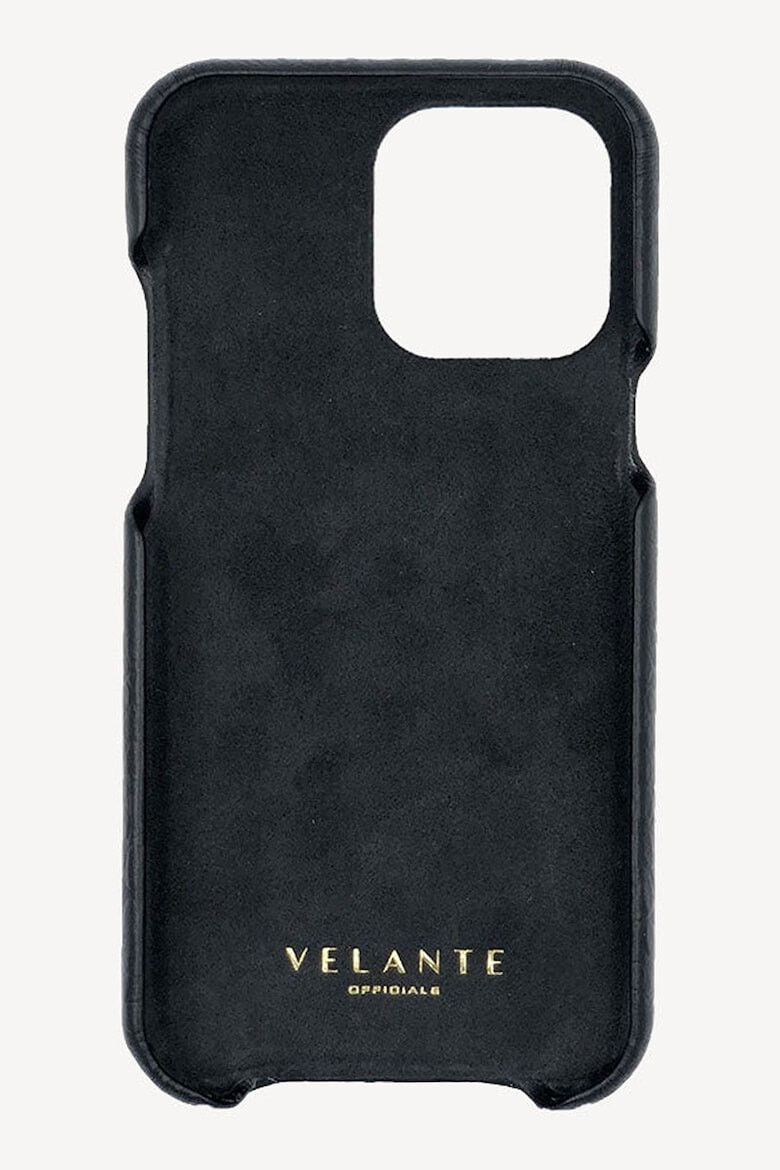 VELANTE OFFICIALE Carcasa pentru iPhone 14 Pro din piele cu logo metalic - Pled.ro