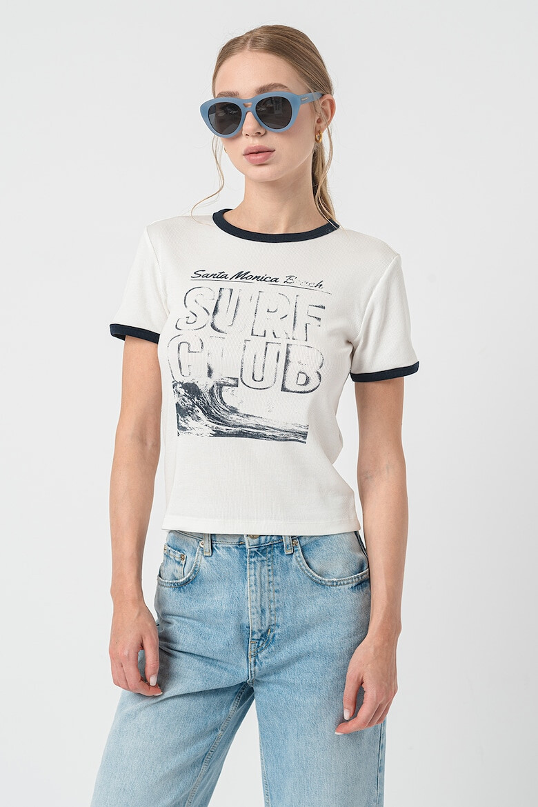 Vero Moda Tricou striat cu imprimeu Julie - Pled.ro