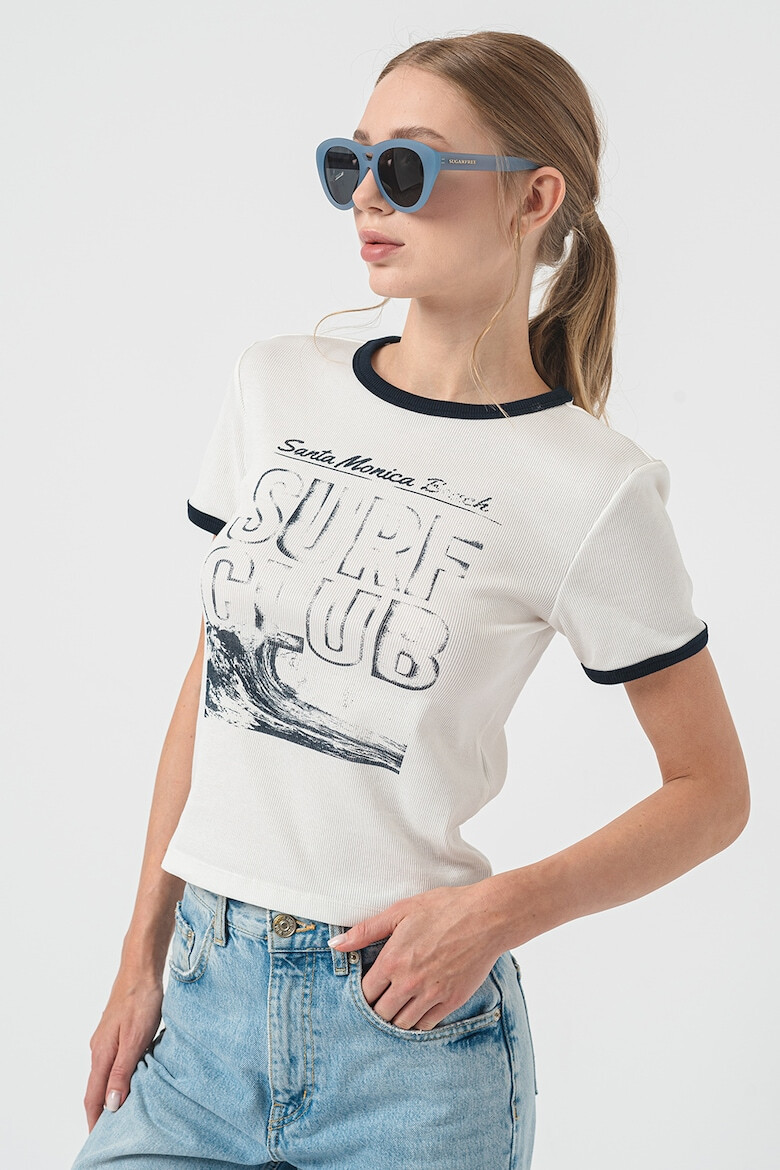 Vero Moda Tricou striat cu imprimeu Julie - Pled.ro