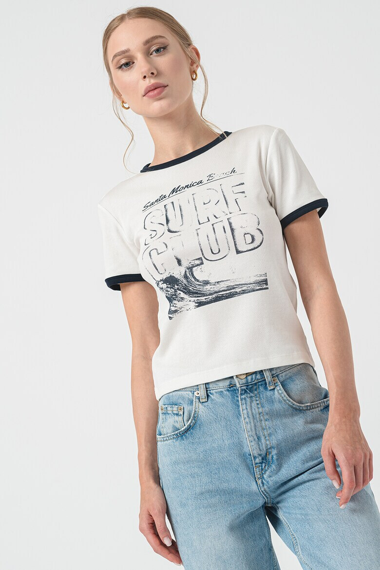 Vero Moda Tricou striat cu imprimeu Julie - Pled.ro