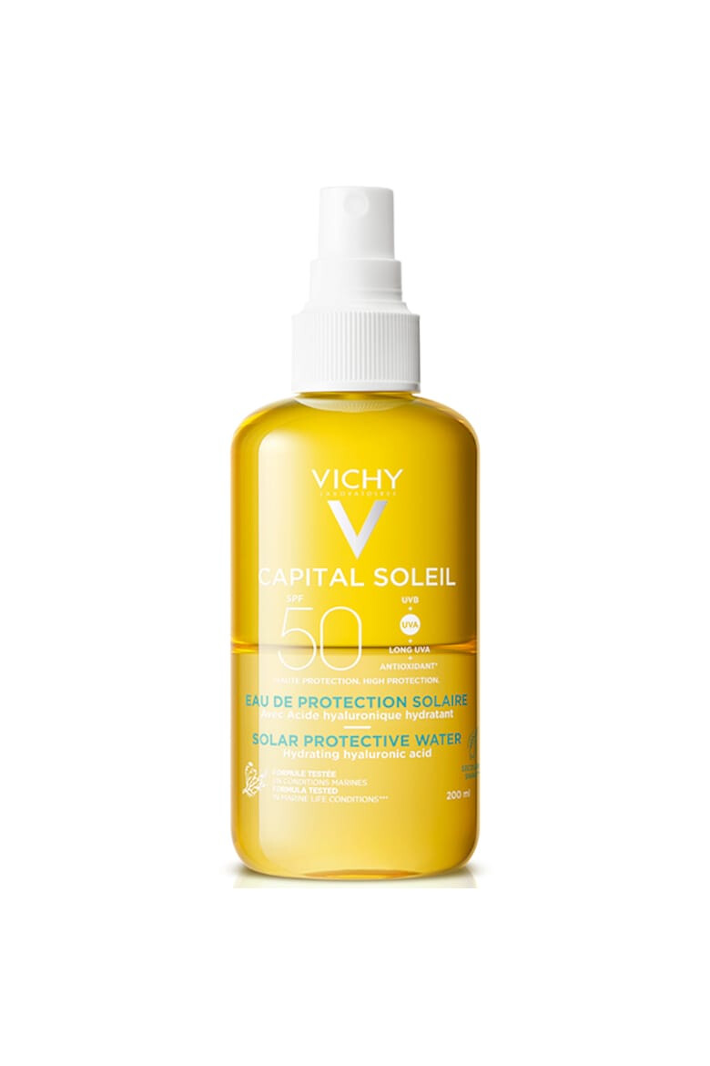 Vichy Apa de protectie solara Capital Soleil SPF50 hidratare sporita cu acid hialuronic 200 ml - Pled.ro