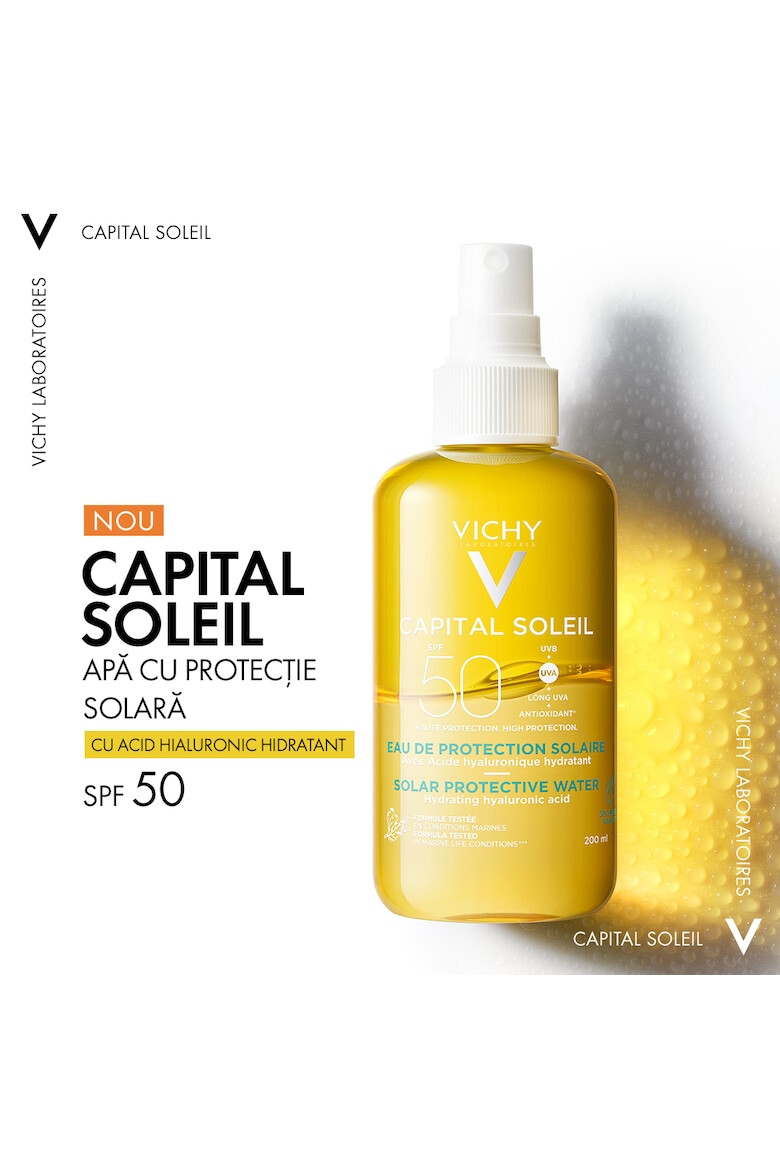 Vichy Apa de protectie solara Capital Soleil SPF50 hidratare sporita cu acid hialuronic 200 ml - Pled.ro