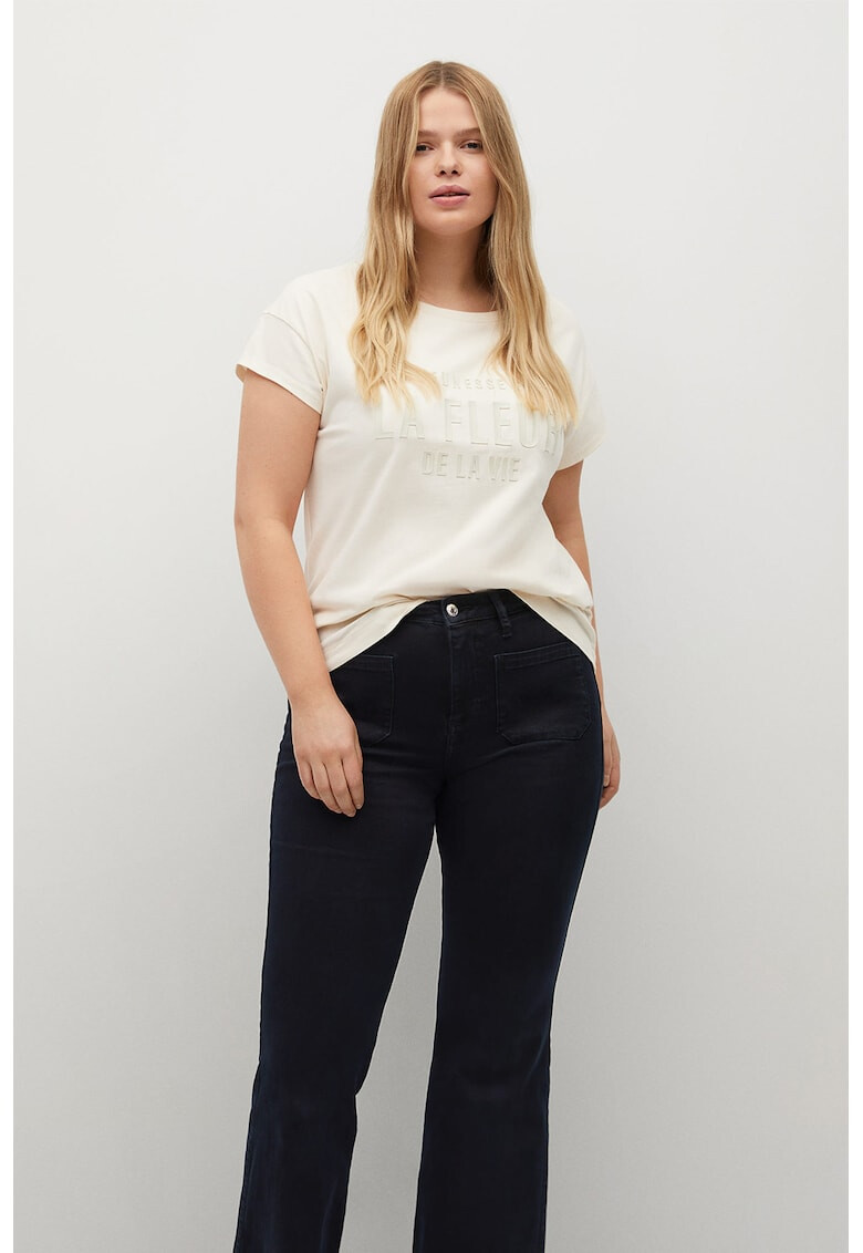 VIOLETA BY MANGO Tricou cu declteu la baza gatului si imprimeu Fleur - Pled.ro