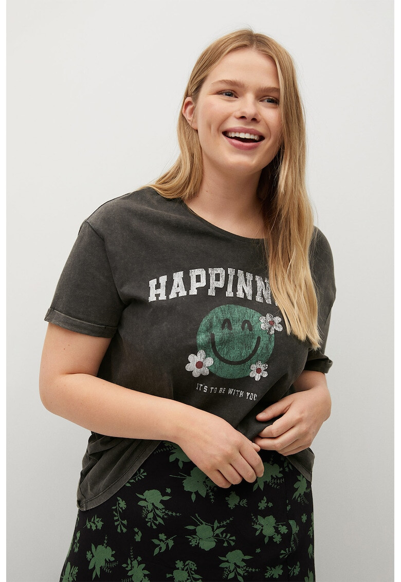 VIOLETA BY MANGO Tricou de bumbac organic cu imprimeu Smile - Pled.ro