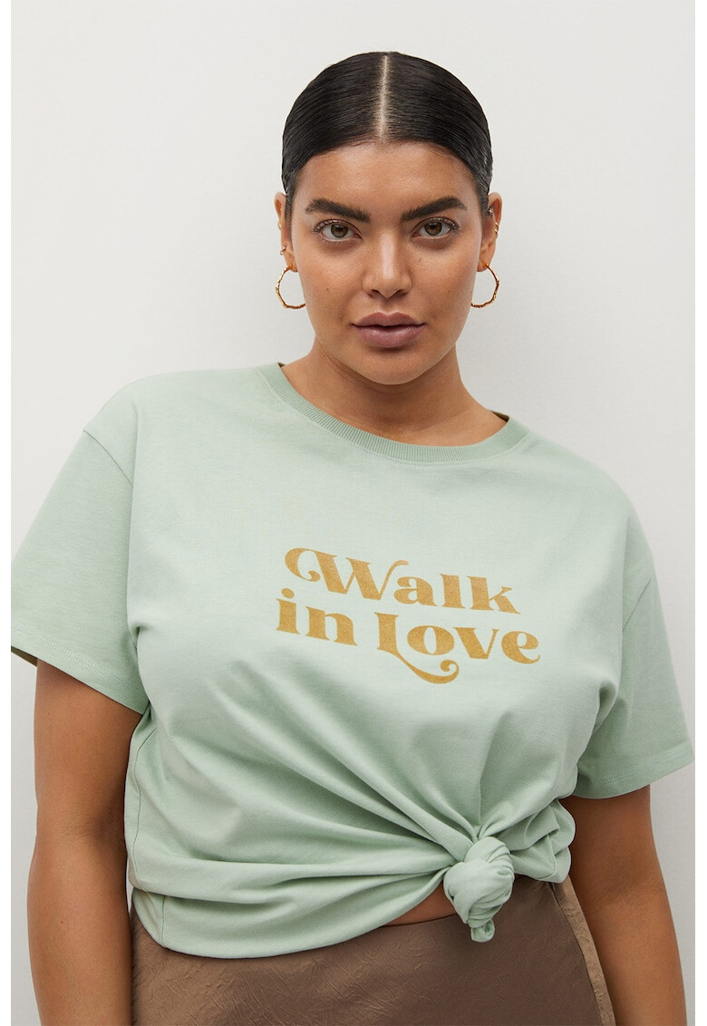 VIOLETA BY MANGO Tricou din bumbac organic cu imprimeu Walk - Pled.ro