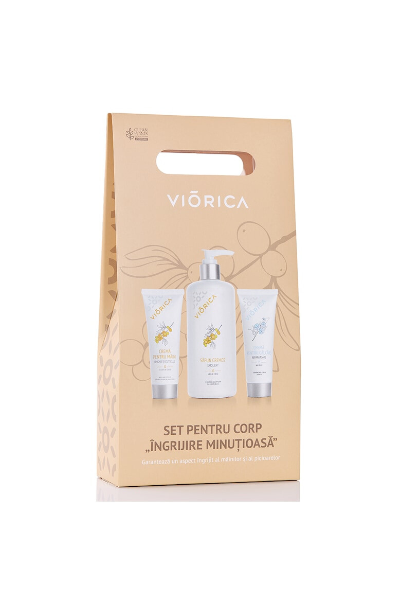 Viorica Set nr.4 pentru corp Ingrijire minutioasa: Sapun cremos 400 ml & Crema pentru maini 75 ml & Crema reparatoare pentru calcaie 75 ml - Pled.ro