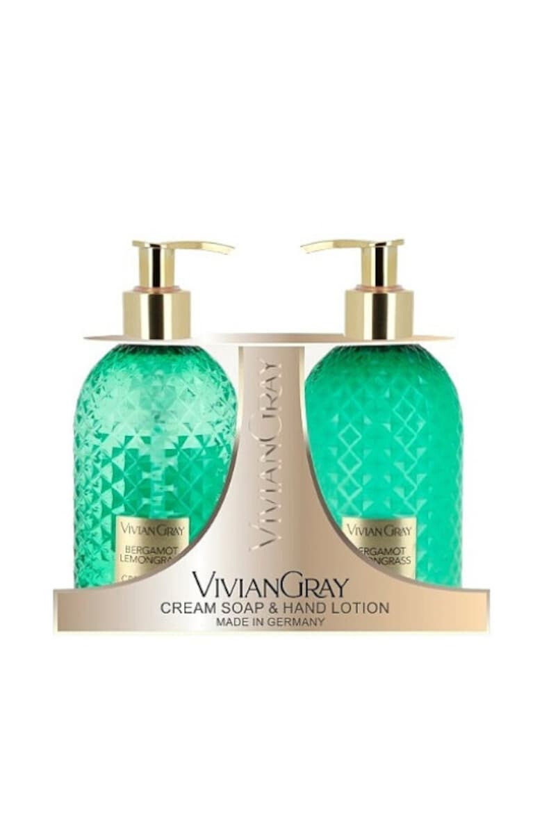 Vivian Gray Set Sapun lichid Unisex Gemstone Green Lemongrass and Bergamota 300 ml + Crema de maini 300 ml - Pled.ro