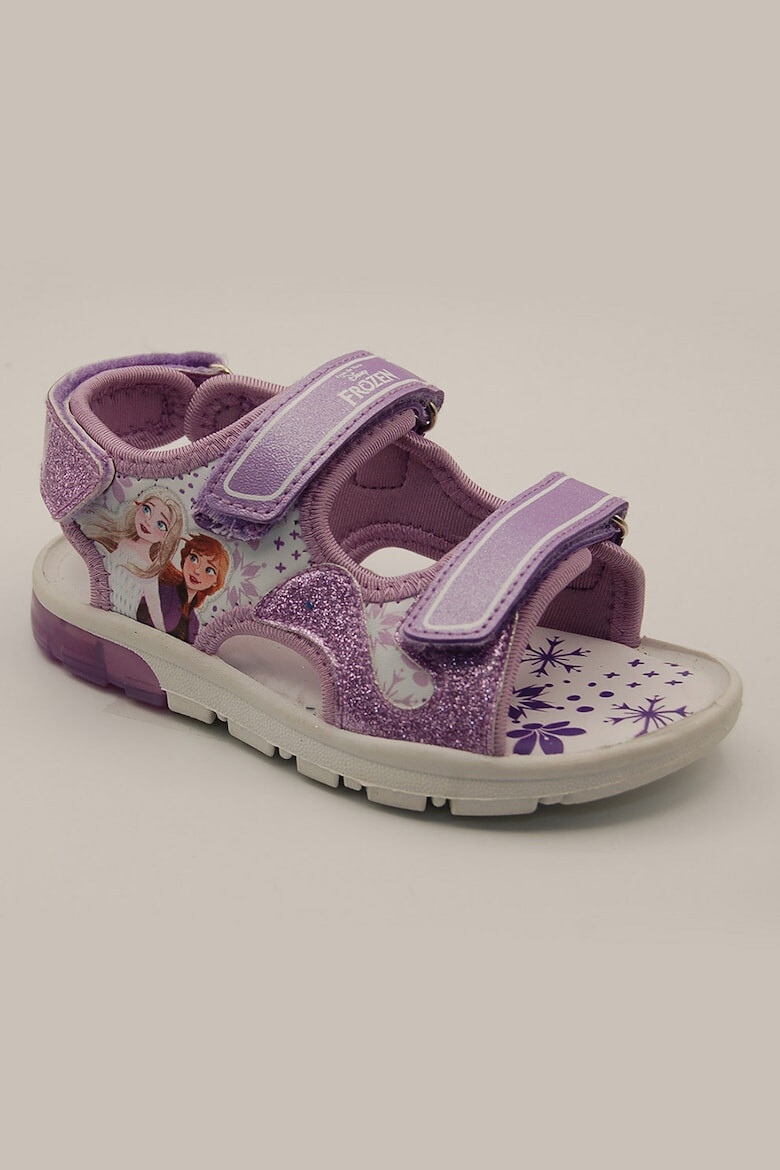 Walt Disney Sandale de piele ecologica si material textil cu velcro si Frozen - Pled.ro