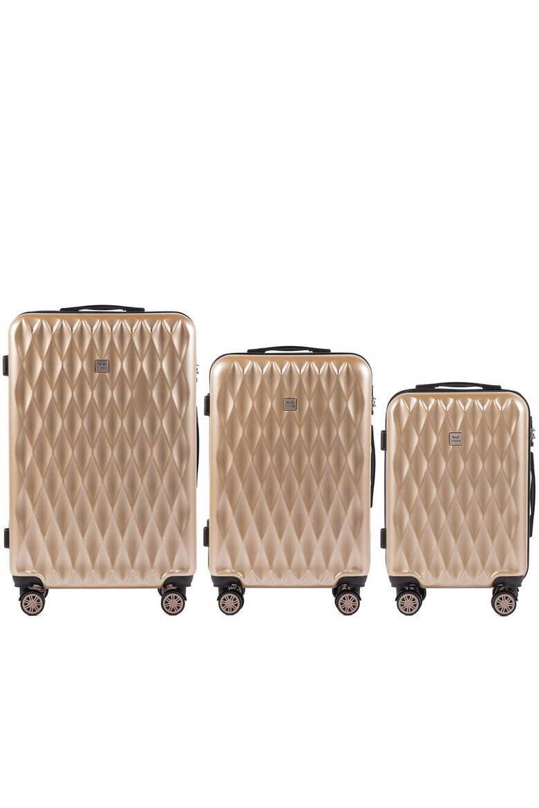 Wings Set Trolere PC 190 - 3 Piese 4 Roti Duble Cifru TSA Policarbonat Auriu - Pled.ro