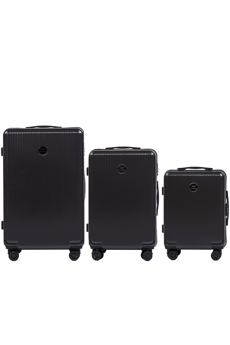 Wings Set Trolere PC 565 - 3 Piese 4 Roti Duble Cifru TSA Policarbonat Negru - Pled.ro