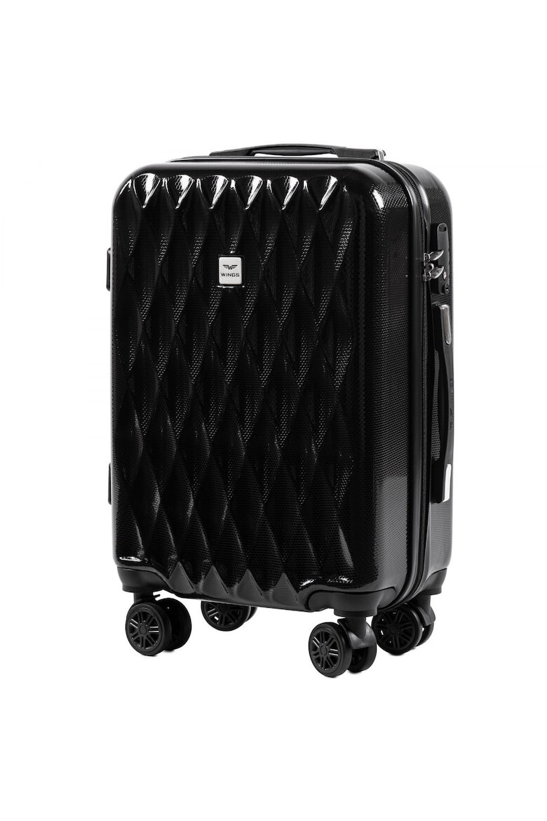 Wings Troler Cabina PC 190 - 55 cm 4 Roti Duble Cifru TSA Policarbonat Negru - Pled.ro