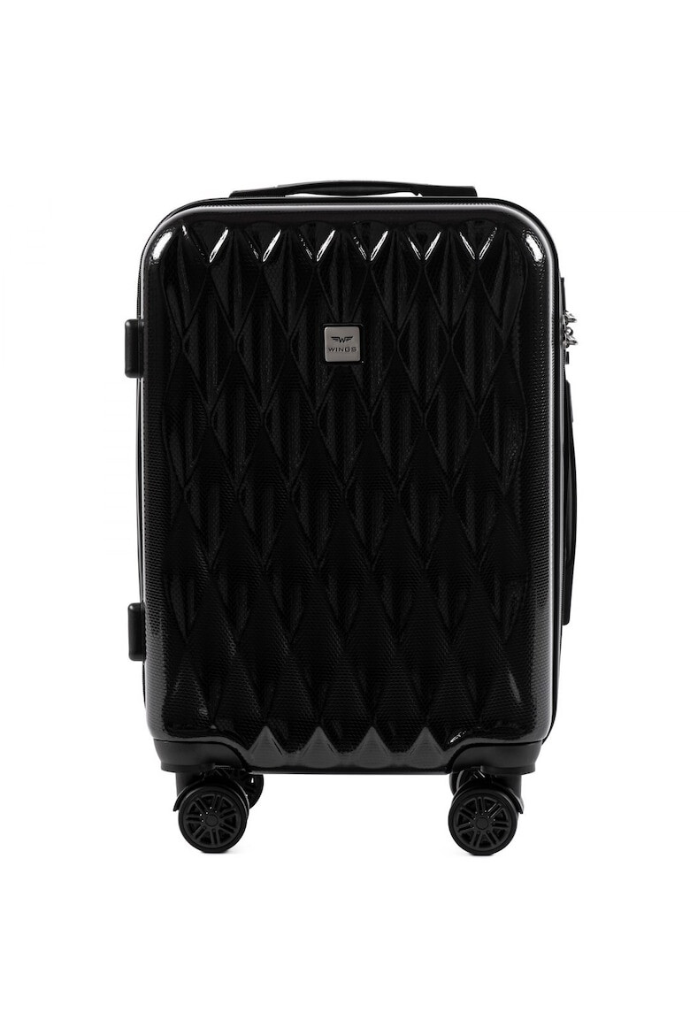 Wings Troler Cabina PC 190 - 55 cm 4 Roti Duble Cifru TSA Policarbonat Negru - Pled.ro