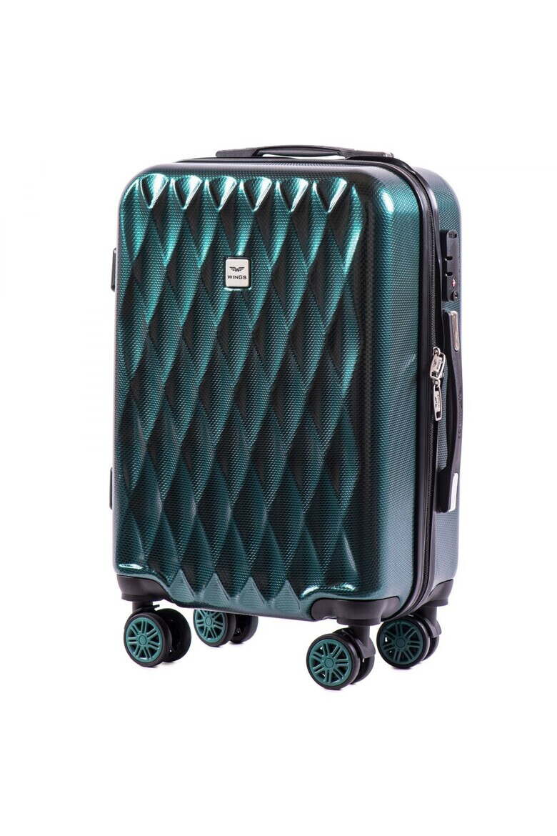 Wings Troler Cabina PC 190 - 55 cm 4 Roti Duble Cifru TSA Policarbonat Verde inchis - Pled.ro