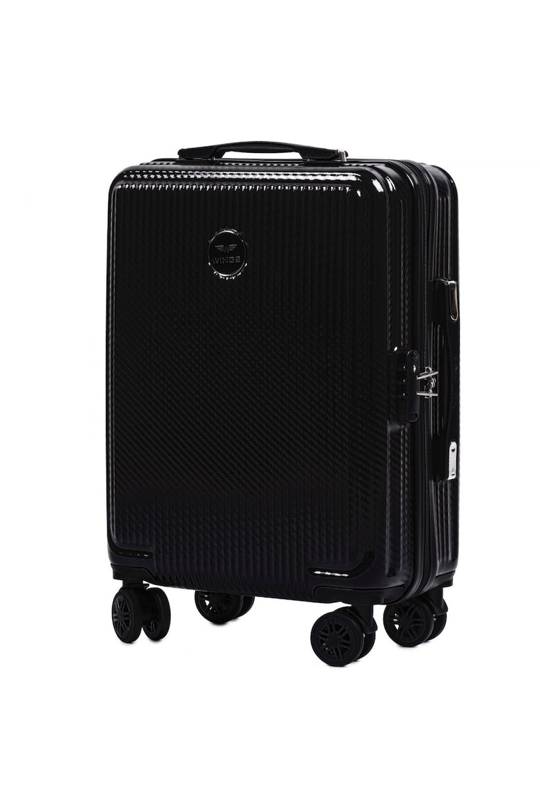 Wings Troler Cabina PC 565 - 55 cm 4 Roti Duble Cifru TSA Policarbonat Negru - Pled.ro