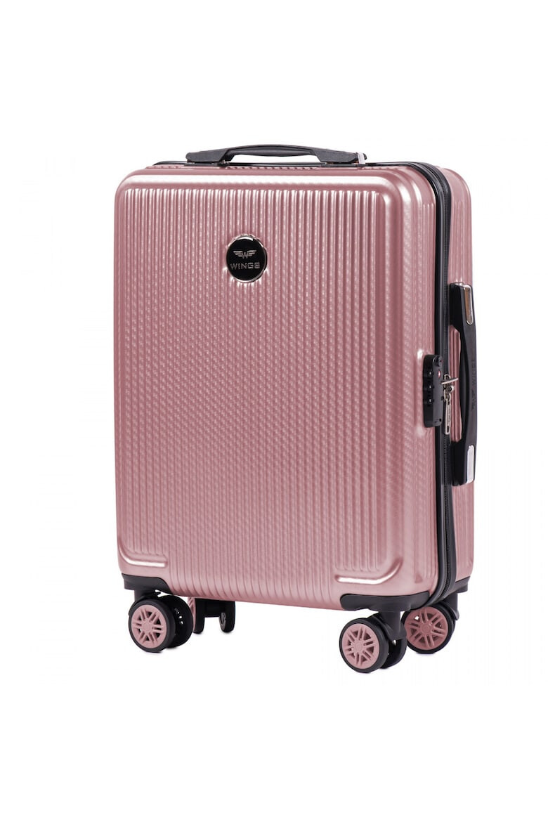 Wings Troler Cabina PC 565 - 55 cm 4 Roti Duble Cifru TSA Policarbonat Rose - Pled.ro