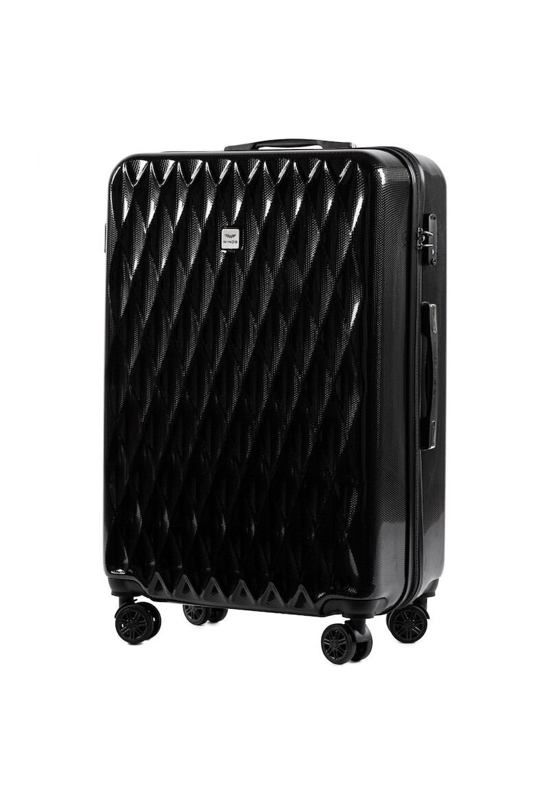 Wings Troler Mare PC 190 - 76 cm 4 Roti Duble Cifru TSA Policarbonat Negru - Pled.ro