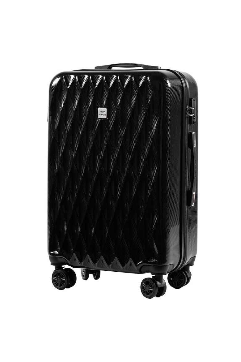 Wings Troler Mediu PC 190 - 66 cm 4 Roti Duble Cifru TSA Policarbonat Negru - Pled.ro