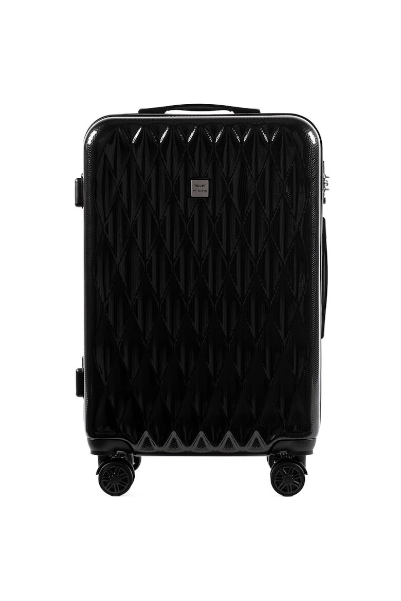 Wings Troler Mediu PC 190 - 66 cm 4 Roti Duble Cifru TSA Policarbonat Negru - Pled.ro