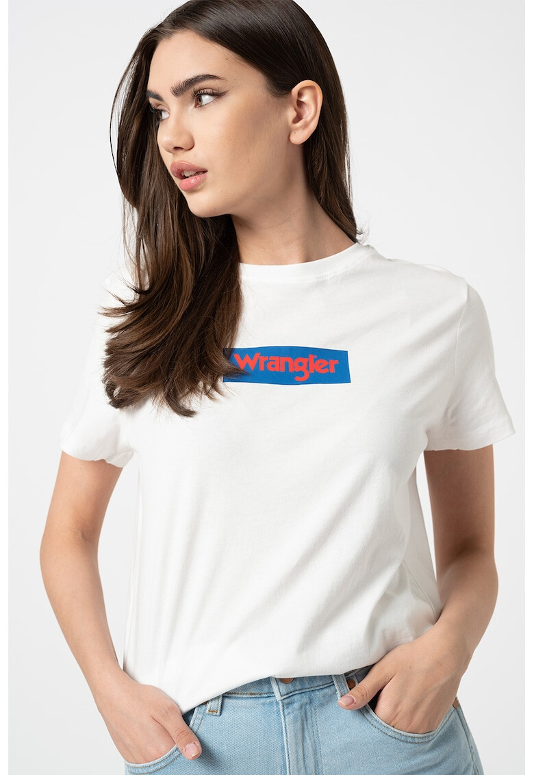 Wrangler Tricou cu decolteu la baza gatului si imprimeu logo - Pled.ro