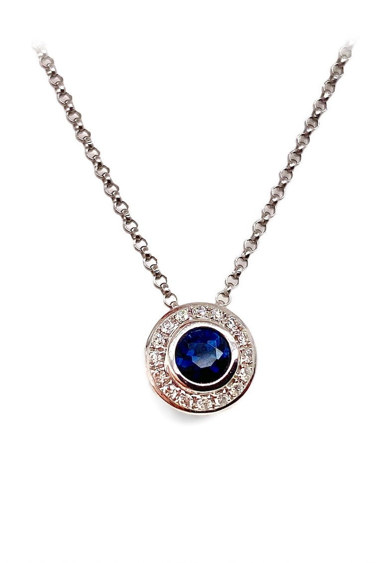 Yakima Jewellery London Colier de aur alb de 18K cu pandantiv decorat cu 1 safir si diamante - Pled.ro