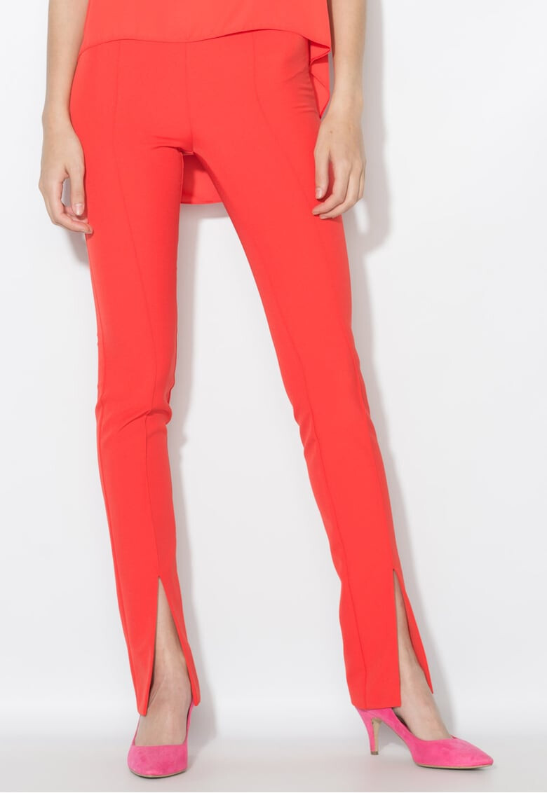 Zee Lane Collection Pantaloni rosu aprins cu pensa si slituri frontale - Pled.ro