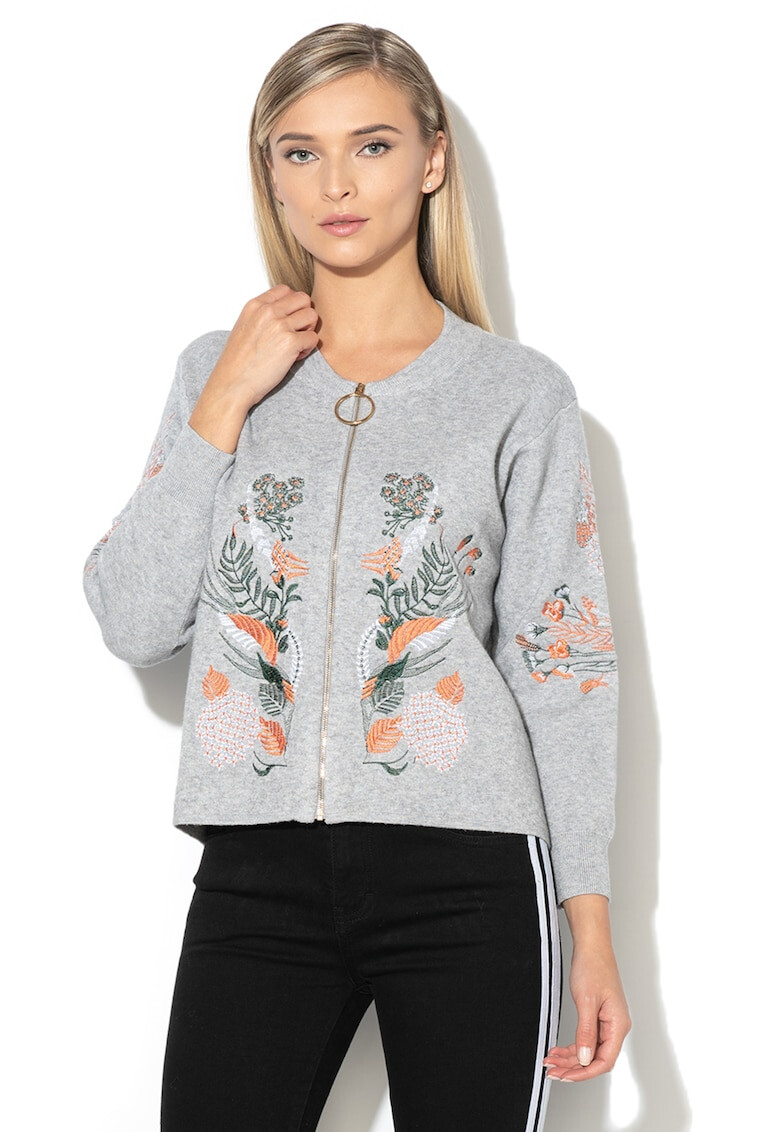 Zee Lane Denim Cardigan lejer cu broderii florale - Pled.ro