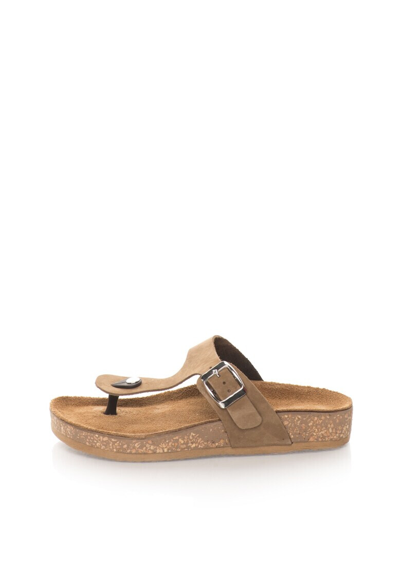 Zee Lane Papuci flip-flop maro taupe de piele nabuc - Pled.ro