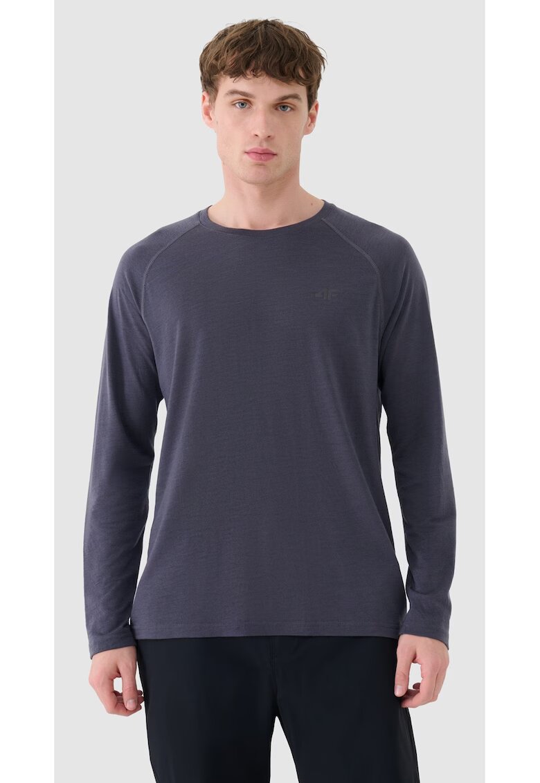 4F Bluza de trekking maneca lunga - gri inchis - lana merino