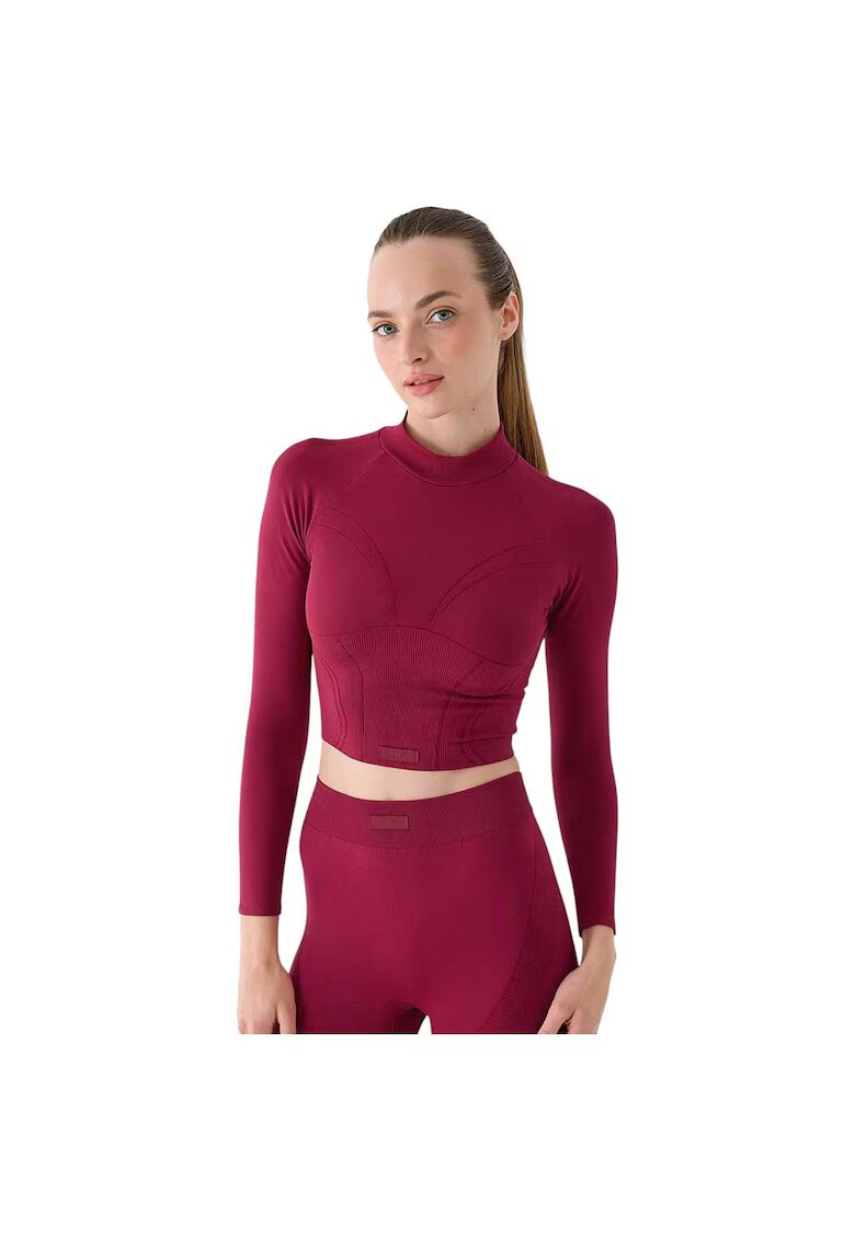 4F Bluza sport dama - maneca lunga - croiala slim - visiniu - poliamida -